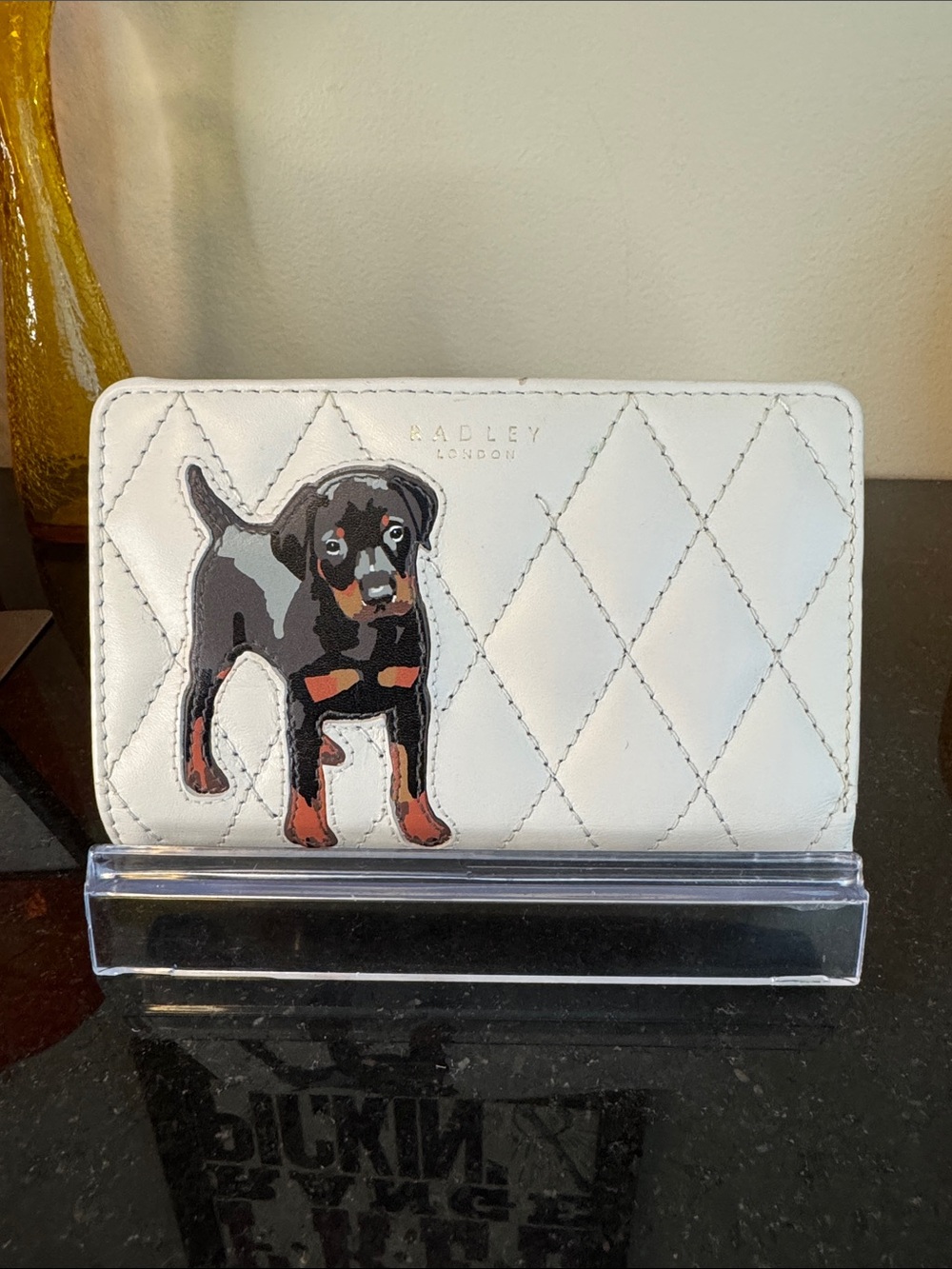RADLEY LONDON White Quilted Wallet with Rottweiler Dog Motif